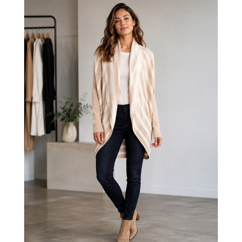 Splendid Cardigan Womens Medium Tan Striped Halo Cardigan Wool Cashmere Blend
